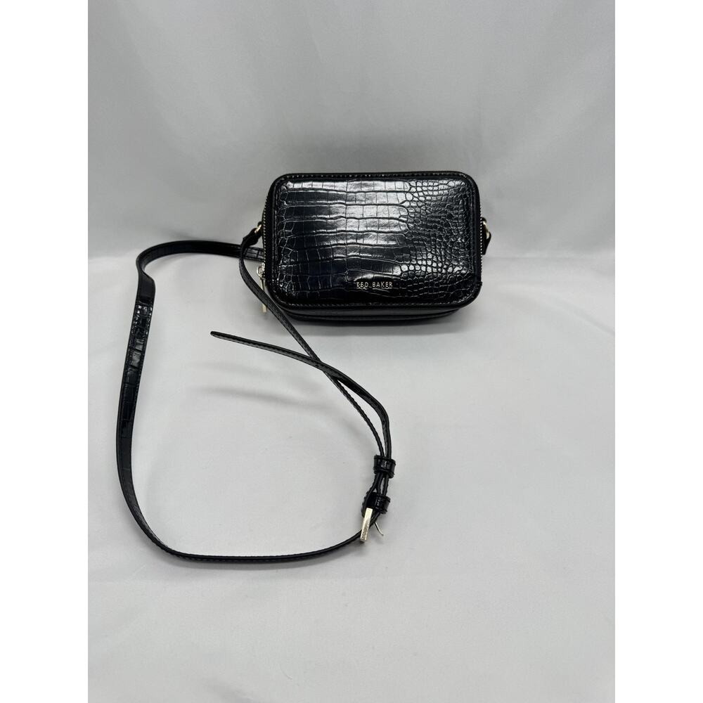 Ted Baker Black Croc-Embossed Leather Crossbody Shoulder Bag